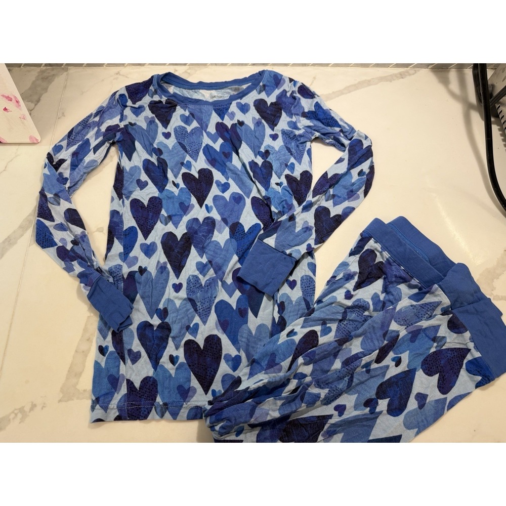 Little Sleepies Blue Hearts & Crafts Long Sleeve Pajama Set 9/10 Bamboo Lunaluxe